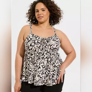 Torrid Tiered Ruffle Babydoll Top Black White Floral Size 2X NWT